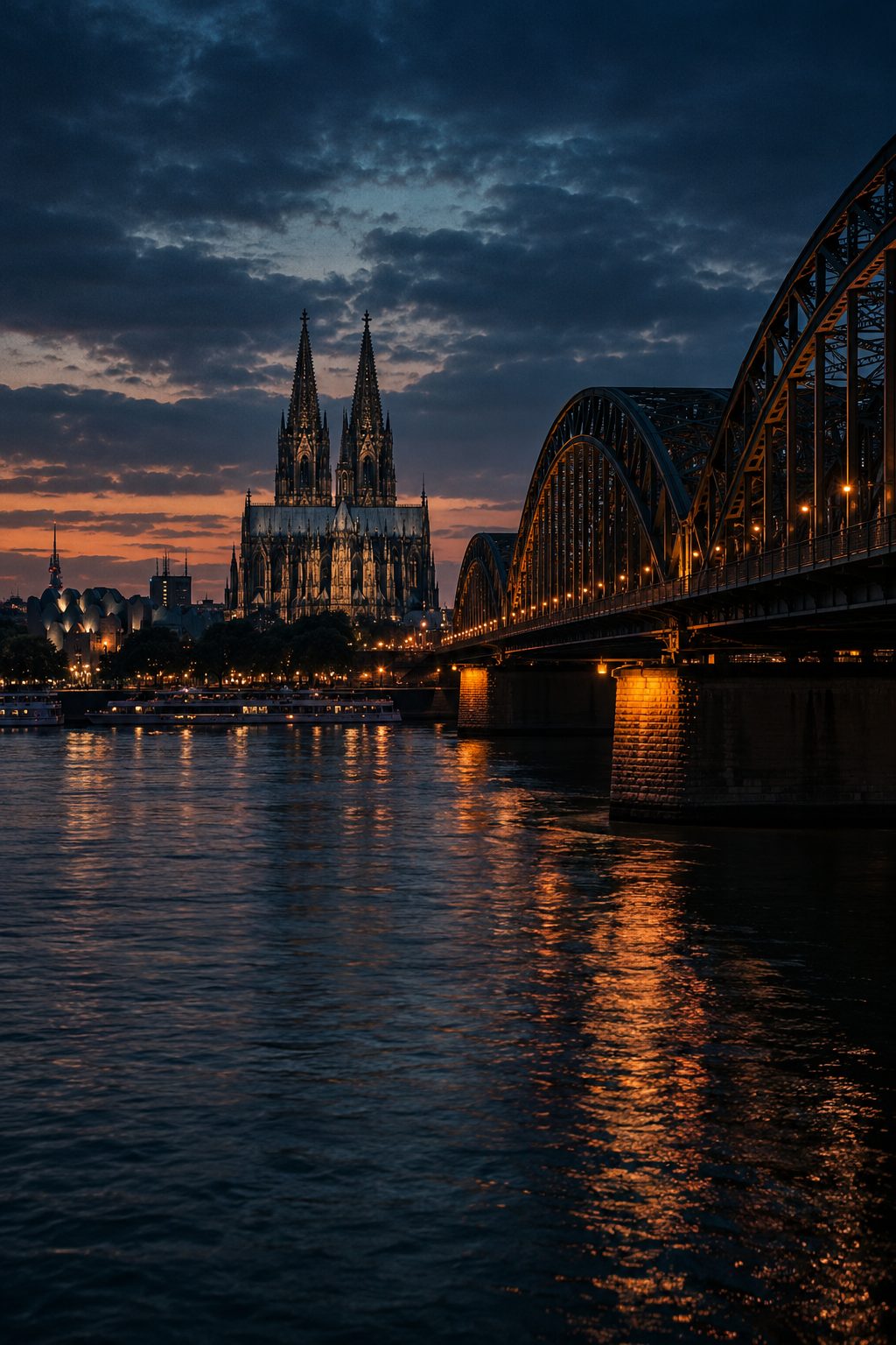 Köln am Abend, Dom und Hohenzollernbrücke